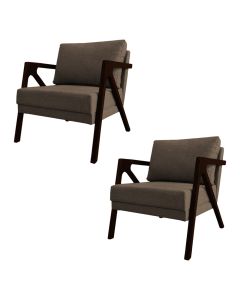Kit 2 Poltronas Mona Monique Luxo Base Madeira Maciça Castanho Linho Marrom