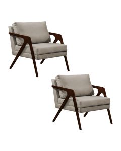 Kit 2 Poltronas Mona Monique Luxo Base Madeira Maciça Castanho Veludo Bege
