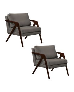 Kit 2 Poltronas Mona Monique Luxo Base Madeira Maciça Castanho Veludo Grafite
