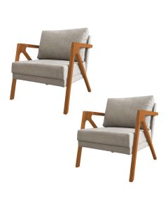 Kit 2 Poltronas Mona Monique Luxo Base Madeira Maciça Cerejeira Linho Bege