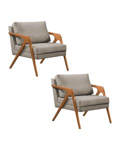 Kit 2 Poltronas Mona Monique Luxo Base Madeira Maciça Cerejeira Veludo Bege