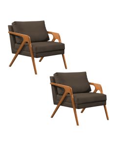 Kit 2 Poltronas Mona Monique Luxo Base Madeira Maciça Cerejeira Veludo Marrom