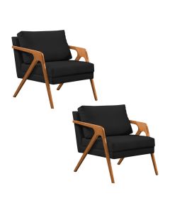 Kit 2 Poltronas Mona Monique Luxo Base Madeira Maciça Cerejeira Veludo Preto