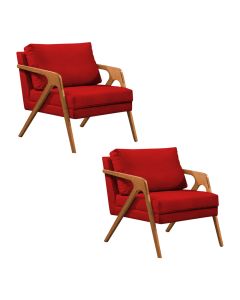 Kit 2 Poltronas Mona Monique Luxo Base Madeira Maciça Cerejeira Veludo Vermelho