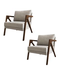 Kit 2 Poltronas Mona Monique Luxo Base Madeira Maciça Mel Linho Bege