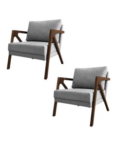 Kit 2 Poltronas Mona Monique Luxo Base Madeira Maciça Mel Linho Cinza