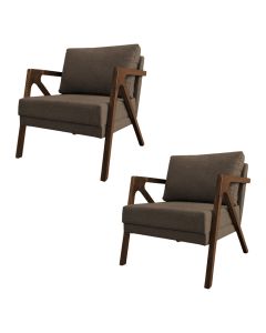 Kit 2 Poltronas Mona Monique Luxo Base Madeira Maciça Mel Linho Marrom