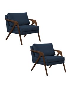 Kit 2 Poltronas Mona Monique Luxo Base Madeira Maciça Mel Veludo Azul