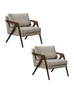 Kit 2 Poltronas Mona Monique Luxo Base Madeira Maciça Mel Veludo Bege