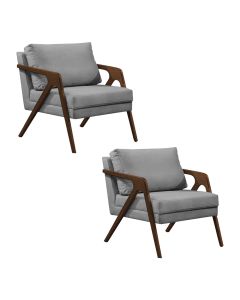 Kit 2 Poltronas Mona Monique Luxo Base Madeira Maciça Mel Veludo Cinza