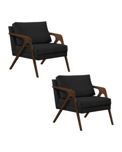 Kit 2 Poltronas Mona Monique Luxo Base Madeira Maciça Mel Veludo Preto