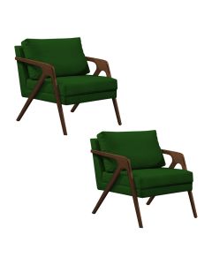 Kit 2 Poltronas Mona Monique Luxo Base Madeira Maciça Mel Veludo Verde
