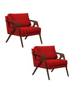 Kit 2 Poltronas Mona Monique Luxo Base Madeira Maciça Mel Veludo Vermelho