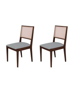 Conjunto com 2 Cadeiras de Jantar Estofada Suellen Castanho Linho Cinza