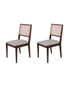 Conjunto com 2 Cadeiras de Jantar Estofada Suellen Castanho Linho Cinza Prata