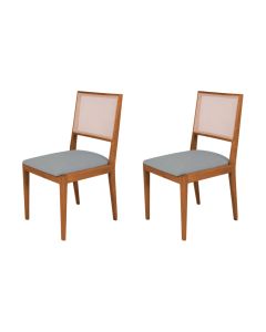 Conjunto com 2 Cadeiras de Jantar Estofada Suellen Cerejeira Linho Cinza
