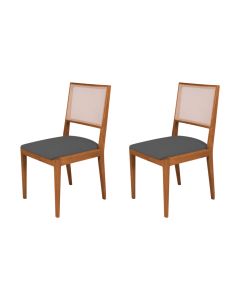 Kit 2 Cadeiras de Jantar Suellen em Madeira e Mdf Cerejeira Linho Cinza Grafite