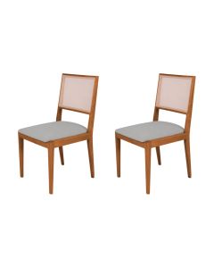 Conjunto com 2 Cadeiras de Jantar Estofada Suellen Cerejeira Linho Cinza Prata