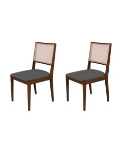 Kit 2 Cadeiras de Jantar Suellen em Madeira e Mdf Mel Linho Cinza Grafite