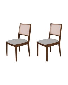 Conjunto com 2 Cadeiras de Jantar Estofada Suellen Mel Linho Cinza Prata