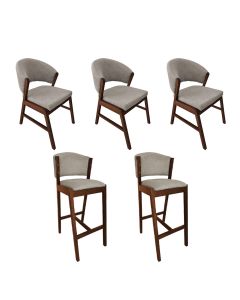 Kit 3 Cadeiras de Jantar Debora com 2 Banquetas Ana Madeira Maciça Mel Premium Linho Bege