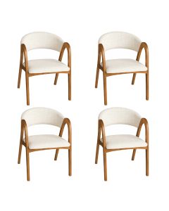 Kit 4 Cadeiras Valentina Madeira Maciça Cerejeira Encosto Anatômico em Linho Sala - Off-white