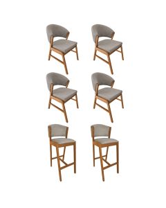 Kit 4 Cadeiras de Jantar Debora Madeira Maciça com 2 Banquetas Ana Cerejeira Premium Linho Bege