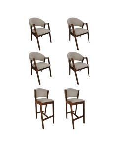 Kit 4 Cadeiras de Jantar Helen com 2 Banquetas Ana Madeira Maciça Mel Premium Linho Bege