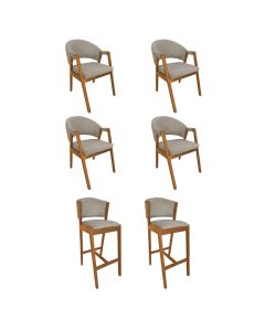 Kit 4 Cadeiras de Jantar Helen Madeira Maciça com 2 Banquetas Ana Cerejeira Premium Linho Bege