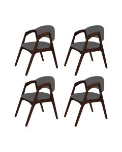 Kit 4 Cadeiras de Jantar Gabriela em Madeira e Mdf Castanho Linho Cinza Grafite