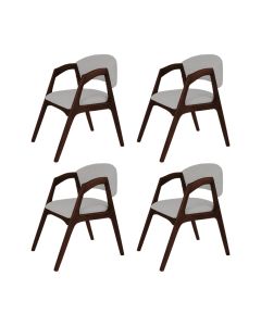 Conjunto com 4 Cadeiras de Jantar Estofada Gabriela Castanho Linho Cinza Prata