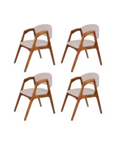 Conjunto com 4 Cadeiras de Jantar Estofada Gabriela em Madeira e Mdf Cerejeira Linho Bege