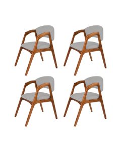 Conjunto com 4 Cadeiras de Jantar Estofada Gabriela Cerejeira Linho Cinza Prata