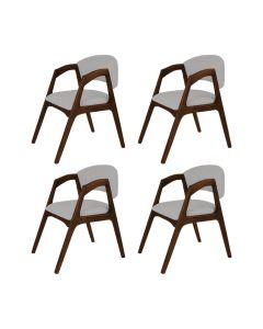 Conjunto com 4 Cadeiras de Jantar Estofada Gabriela Mel Linho Cinza Prata