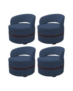 Kit 4 Poltrona Decorativa Luana Estofada para Sala de Estar Linho Azul