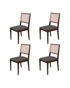 Kit 4 Cadeiras de Jantar Suellen em Madeira e Mdf Castanho Linho Cinza Grafite