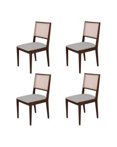 Conjunto com 4 Cadeiras de Jantar Estofada Suellen em Madeira e Mdf Castanho Linho Cinza Prata