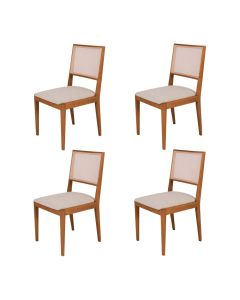 Conjunto com 4 Cadeiras de Jantar Estofada Suellen Cerejeira Linho Bege