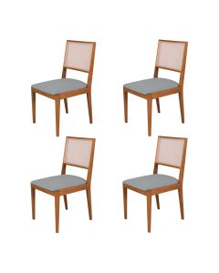 Conjunto com 4 Cadeiras de Jantar Estofada Suellen Cerejeira Linho Cinza
