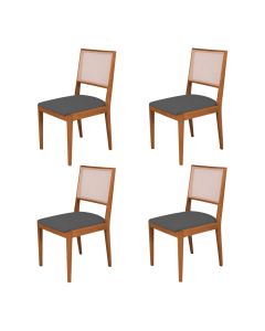 Kit 4 Cadeiras de Jantar Suellen em Madeira e Mdf Cerejeira Linho Cinza Grafite