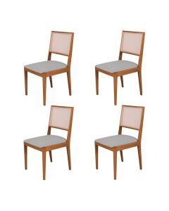 Conjunto com 4 Cadeiras de Jantar Estofada Suellen Cerejeira Linho Cinza Prata