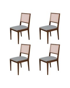 Conjunto com 4 Cadeiras de Jantar Estofada Suellen Mel Linho Cinza