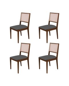 Kit 4 Cadeiras de Jantar Suellen em Madeira e Mdf Mel Linho Cinza Grafite