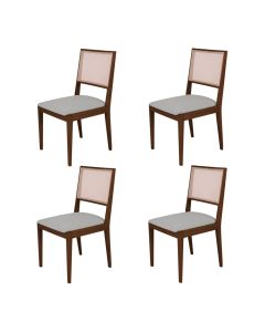 Conjunto com 4 Cadeiras de Jantar Suellen em Madeira e Mdf Mel Linho Cinza Prata