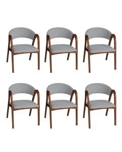 Kit 6 Cadeiras Valentina Madeira Maciça Mel Encosto Anatômico em Linho com Braços Decorativa - Cinza