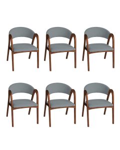 Kit 6 Cadeiras Valentina Encosto Anatômico Madeira Maciça Mel em Linho Sala de Jantar Design - Cinza
