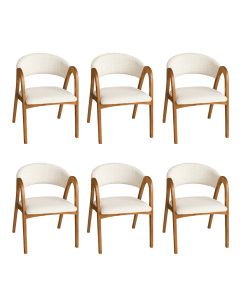 Kit 6 Cadeiras Valentina Madeira Maciça Cerejeira Encosto Anatômico em Linho Sala Design - Off-white