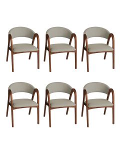 Kit 6 Cadeiras de Jantar Valentina Encosto Anatômico em Linho Madeira Maciça Mel Design Sala - Bege