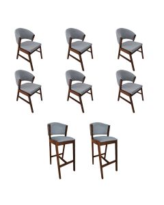 Kit 6 Cadeiras de Jantar Debora com 2 Banquetas Ana Madeira Maciça Mel Premium Linho Cinza