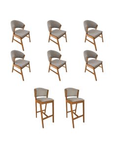 Kit 6 Cadeiras de Jantar Debora Madeira Maciça com 2 Banquetas Ana Cerejeira Premium Linho Bege